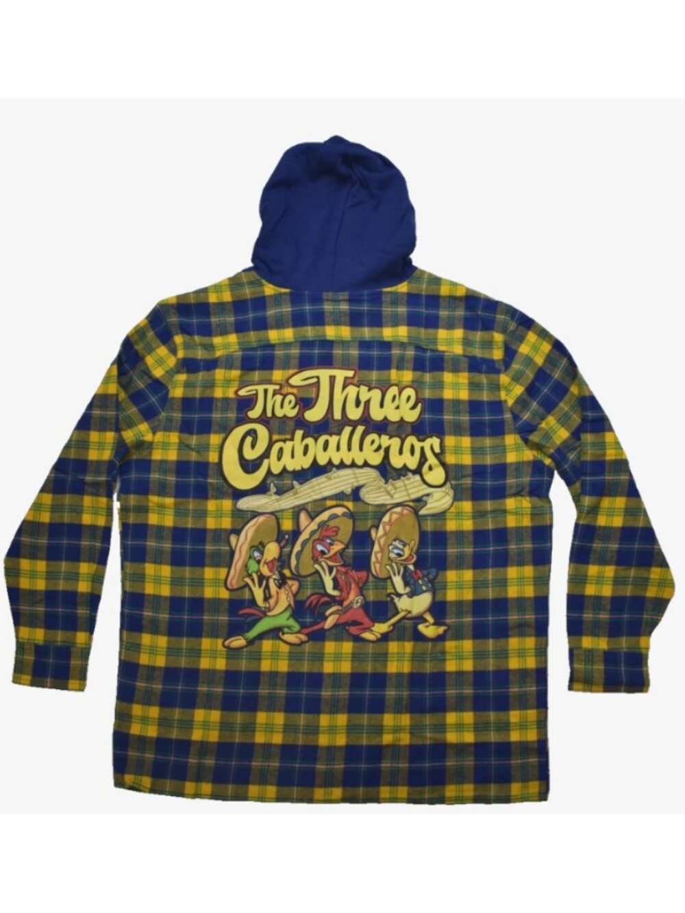 Disney The Three Caballeros Mens Donald Duck Flannel Plaid Hoodie New XL